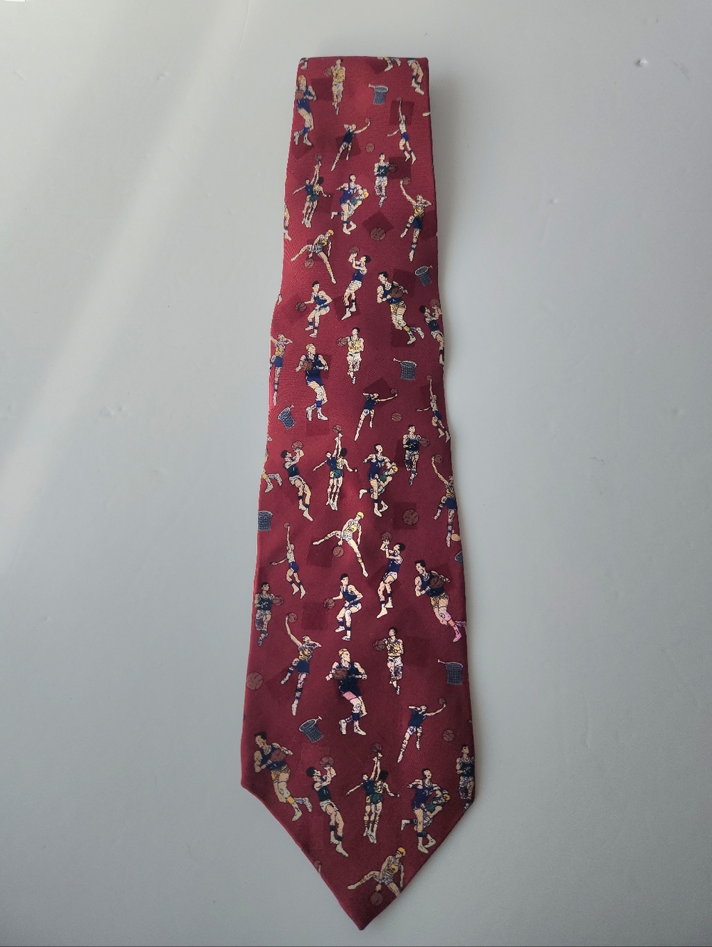 Bill Blass Burgundy Basketball Themed Silk Tie